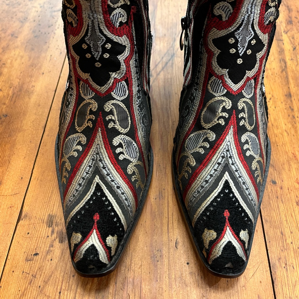 Zeyzani Velvet Embroidered Black Leather Trim Ladies Boots Size 38 - US 8-8.5